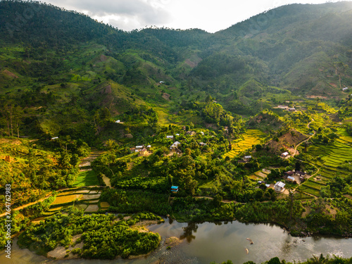 Aerial view of Ranomafana village and forest in Madagascar photo