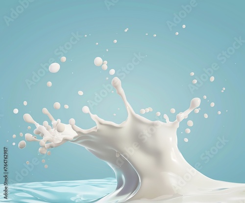 A splash of milk is shown in a blue background © CuratedAIMasterpiece