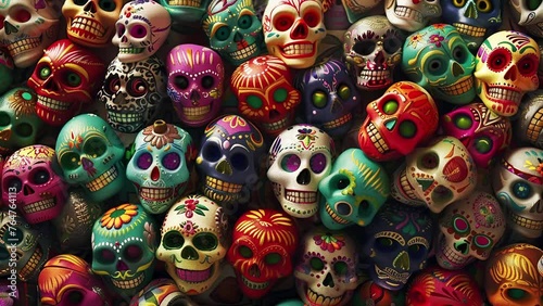 mexican style pile of color sculls day of the dead festival loop