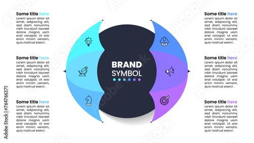 Infographic template. Umbrella with 6 steps and a title in the middle