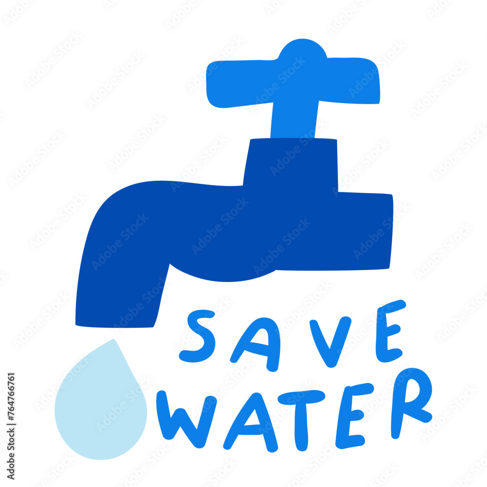 Save water. Eco concept. Flat design. Vector hand drawn illustration on white background. Save water. Eco concept. Flat design. Vector hand drawn illustration on white background.