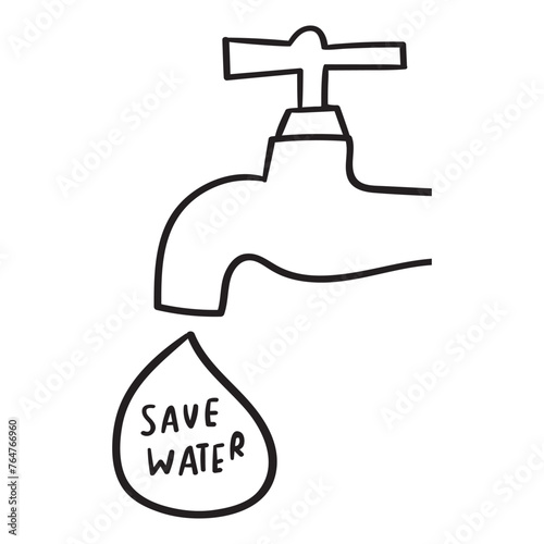 Save water. Outline icon. Tap water. Vector illustration on white background.