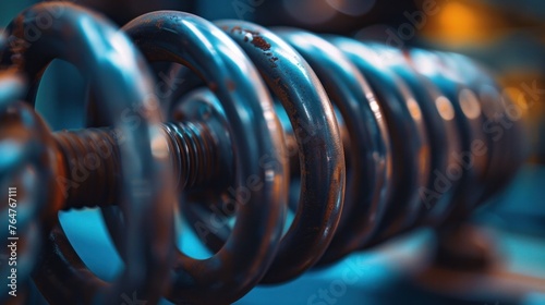 This image shows a closeup of a steel spring on a machine used in industries or agriculture. It is a
