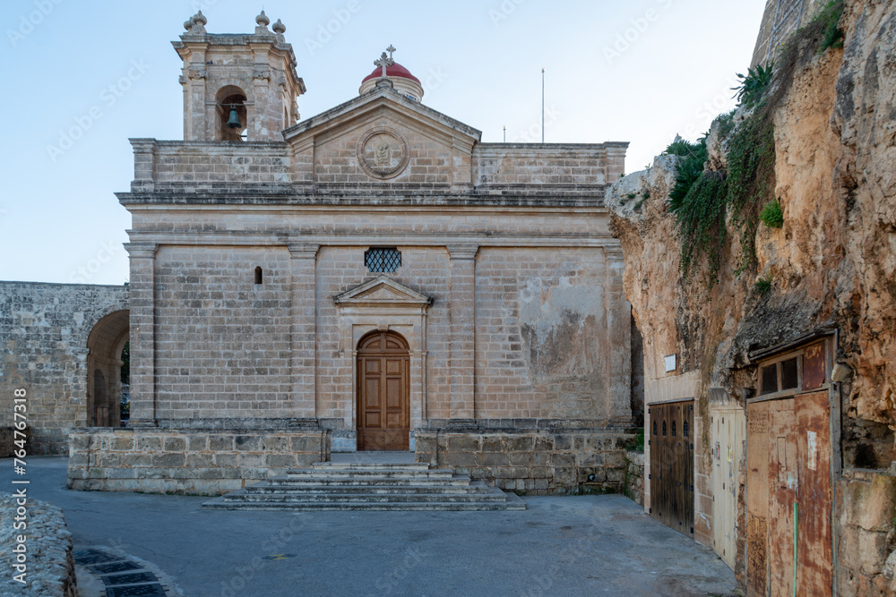 Mellieha, Malta - December 19th 2022: The Sanctuary of Our Lady of Mellieħa, the present building was constructed between the late 16th and 18th centuries.