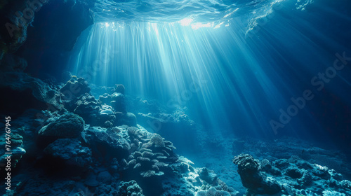 Underwater Serenity: Sunlight Piercing Through Ocean Depths © Farnaces