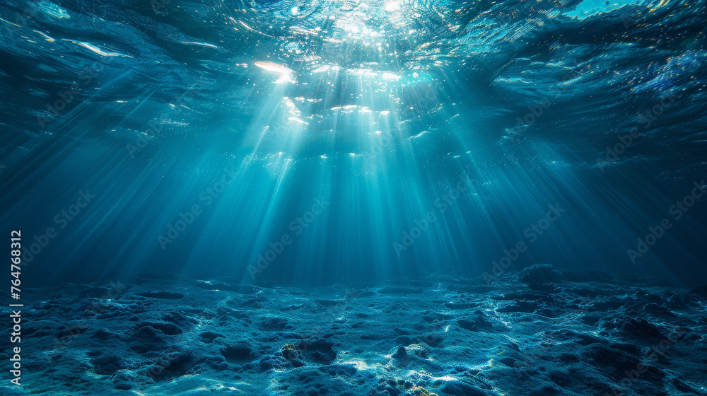 Fototapeta premium Underwater Serenity: Sunlight Piercing Through Ocean Depths