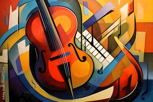 violin and piano on a colorful abstract background. close-up