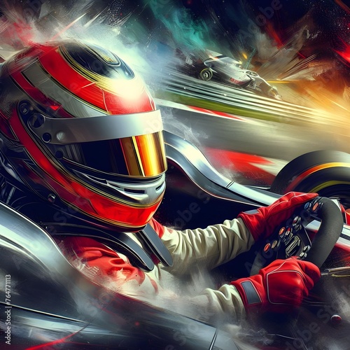 f1 driver with abstract speed background