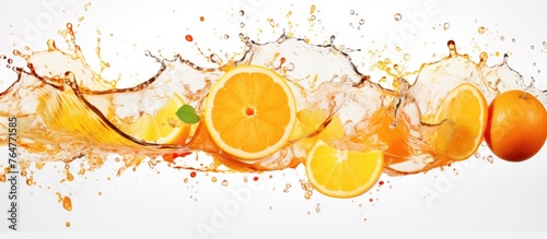 There is a splash of oranges and lemons on the water surface
