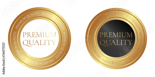 Sticker, label, badge, icon and logo for premium quality products. Vector illustration in golden and black colors