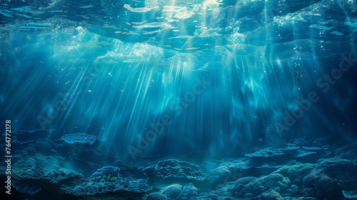 Aquatic Elegance: Deep Sea Light Rays Filtering Through Ocean Water © Farnaces