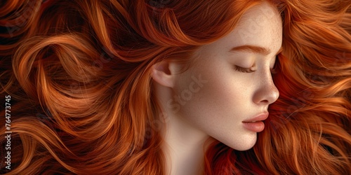 A captivating beauty portrait of a young woman with long, red hair, exuding elegance and glamour.