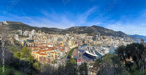 Panoramic view of of Monaco and F1 Bleachers