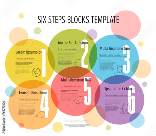 Six circle steps in cycle progress template on light background
