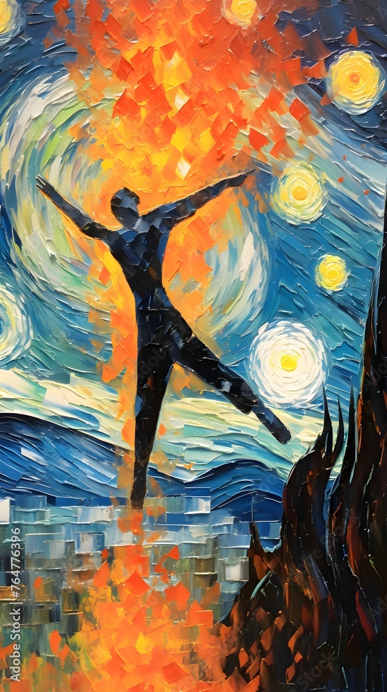 Digital painting of a Ballet dancer in the background of the night sky