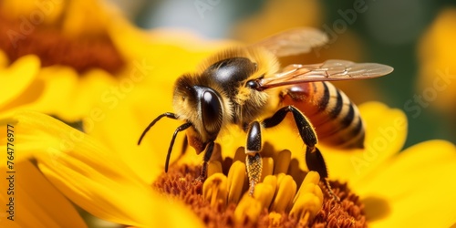 bee on a flower macro close-up Generative AI