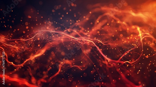 Energetic flowing lines and particles in a vibrant red and dark background, symbolizing motion and connectivity.
