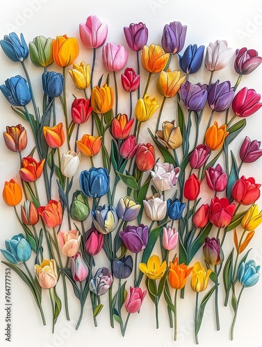 lino cut of Fullsize photo of 100 multicolored bright tulips  photo