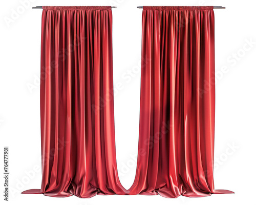 Red theatre curtains for stage on transparent background