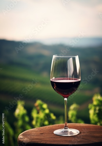 glass of wine against the backdrop of vineyards Generative AI