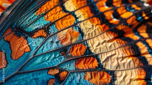 Closeup on the mesmerizing texture of a butterflys wings, showcasing the vibrant colors and detailed patterns © Jenjira
