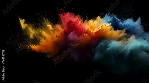 Explosion of colored powder, isolated on black background. Abstract colored background