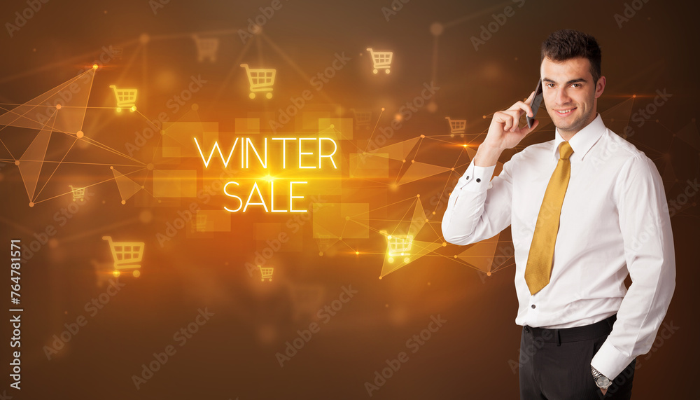 Businessman thinking about shopping concept Businessman thinking about shopping concept