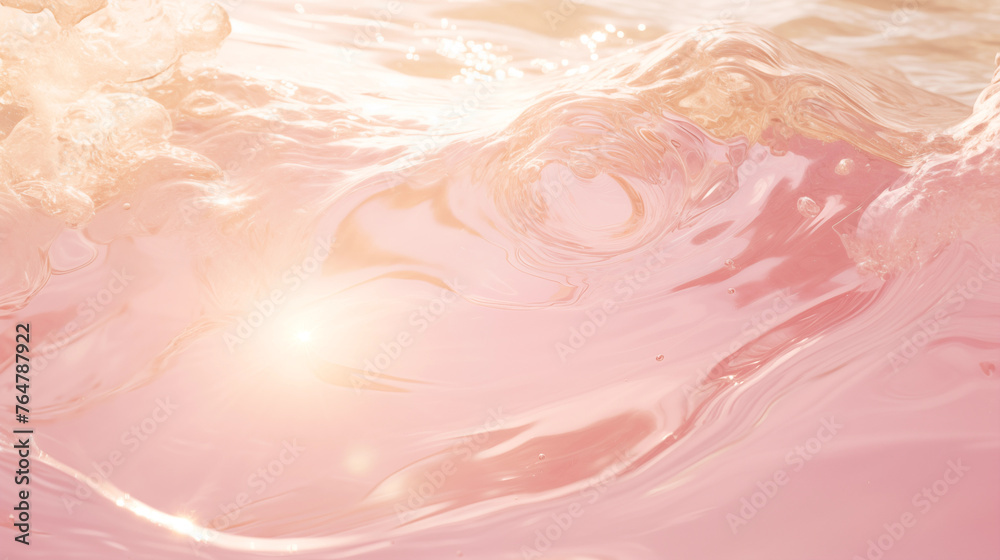 Gros plan sur une eau de couleur rose pâle. Reflet de lumière sur l'eau. Douceur, féminin, beauté. Pour conception et création graphique. - obrazy, fototapety, plakaty 