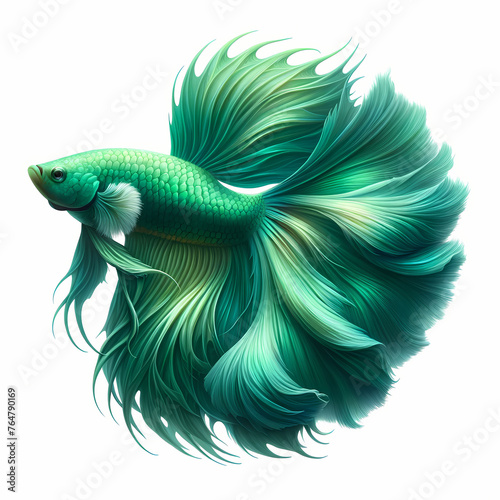 A full-body image of a Veiltail Betta fish, showcasing a vibrant Green color. The fish should be detailed to highlight the uniqueness.