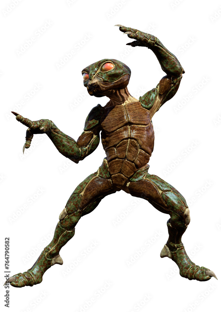 3D Rendering Green Alien on White 3D Rendering Green Alien on White