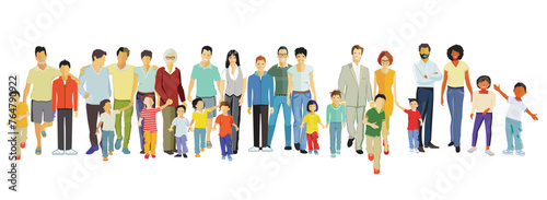 Gruppe von Eltern mit Kindern, isoliert illustration
