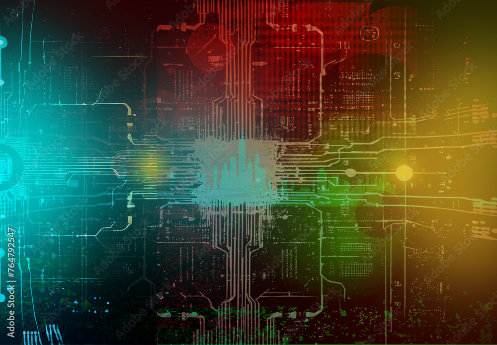 Obraz premium Hintergrund Schaltkreise und Elektronik - Digital Vernetzte Technologie - Schaltungen und Signale - Cyberspace mit Farben