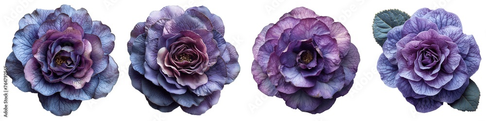 Obraz premium Set of lavender rosette flowers isolated on transparent background