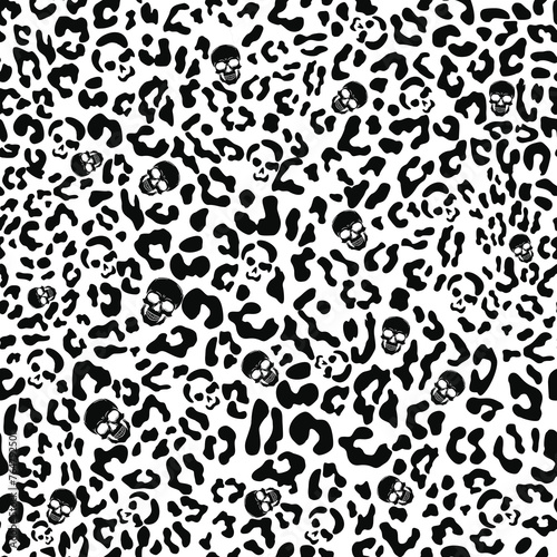  animal print leopard seamless black white pattern, fashion illustration cat texture