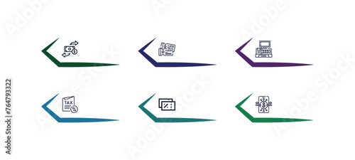 outline icons set from payment concept. editable vector included money transfer, voucher, cashier hine, taxes, discount voucher, mobile transfer icons.