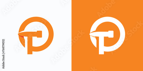 Vector logo design of the initials of the letter O and hammer in a modern, simple, clean and abstract style.