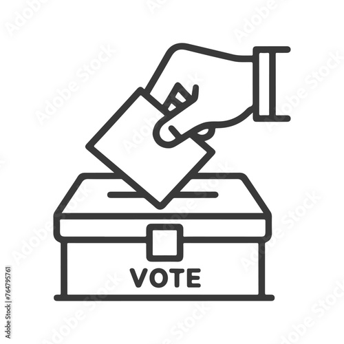 Hand voting ballot box icon, Election Vote concept, Simple line design for web site, logo, app, UI, Vector illustration