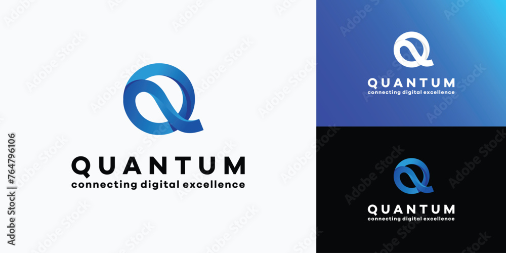 Vector logo design for the initials of the letter Q with curved lines with a three-dimensional effect in a modern, simple, clean and abstract style.