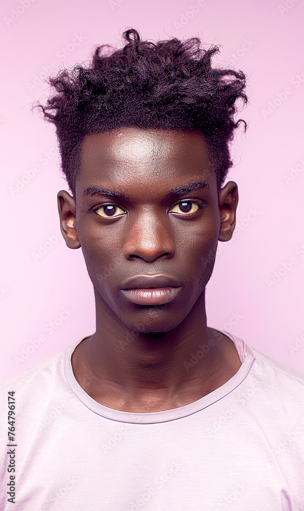 studio portrait of a young black man face. front side, passport portrait of an african guy. headshot looking at camera on pink flat background. studio portrait of a young black man face. front side, passport portrait of an african guy. headshot looking at camera on pink flat background.
