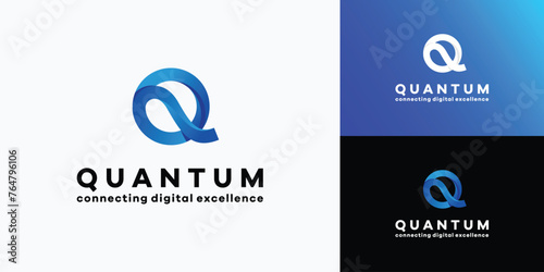 Vector logo design for the initials of the letter Q with curved lines with a three-dimensional effect in a modern, simple, clean and abstract style.