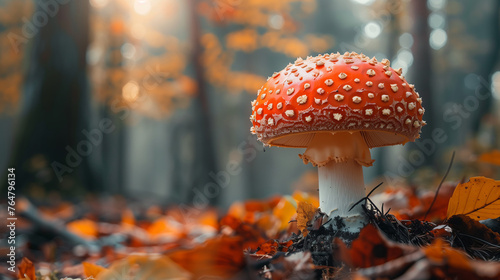 Enchanting Fly Agaric Mushroom in Mystical Forest, Fairytale Scene