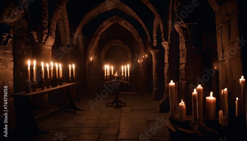 Castle forest  Gothic setting with candles  dark and creepy background  fantasy game  generative ai  generative  ai