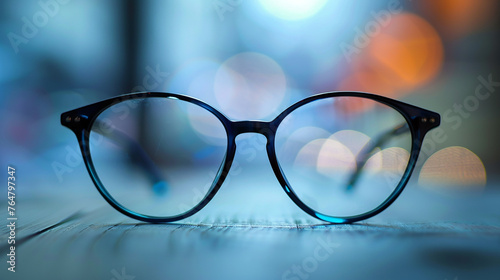 eyeglasses on blue background