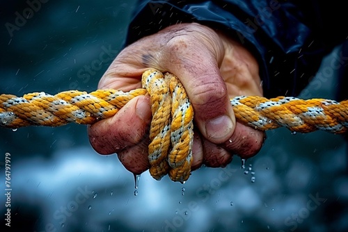 Close-up of a hand tying a sailing knot representing skill photo