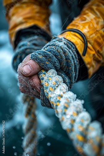 Close-up of a hand tying a sailing knot representing skill photo