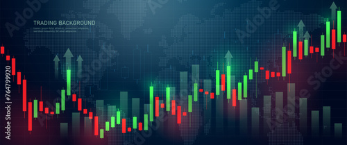 A chart of stock market crypto candlesticks on a dark blue background. A chart with green-red candlesticks. Analysis of investment trading in the field of cryptocurrencies. Vector EPS 10.