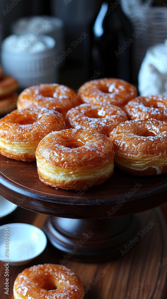 A cronut is a combination of a croissant and a doughnut, where the croissant dough is baked like a donut and is usually topped with a sweet glaze.