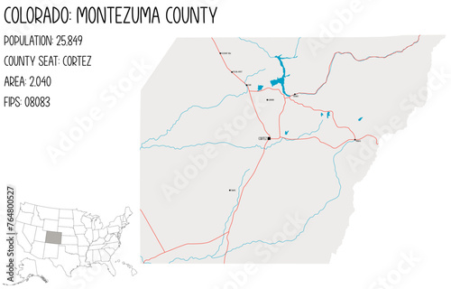 Large and detailed map of Montezuma County in Colorado, USA. photo