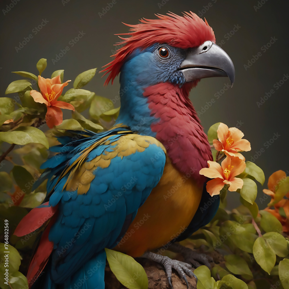 Fototapeta premium exotic bird covered in ross. Ai generate
