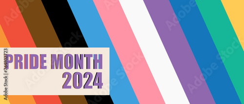 Inclusive Pride Background with Progress Pride Flag Colors. LGBTQ Rainbow flag with Pride Month 2024